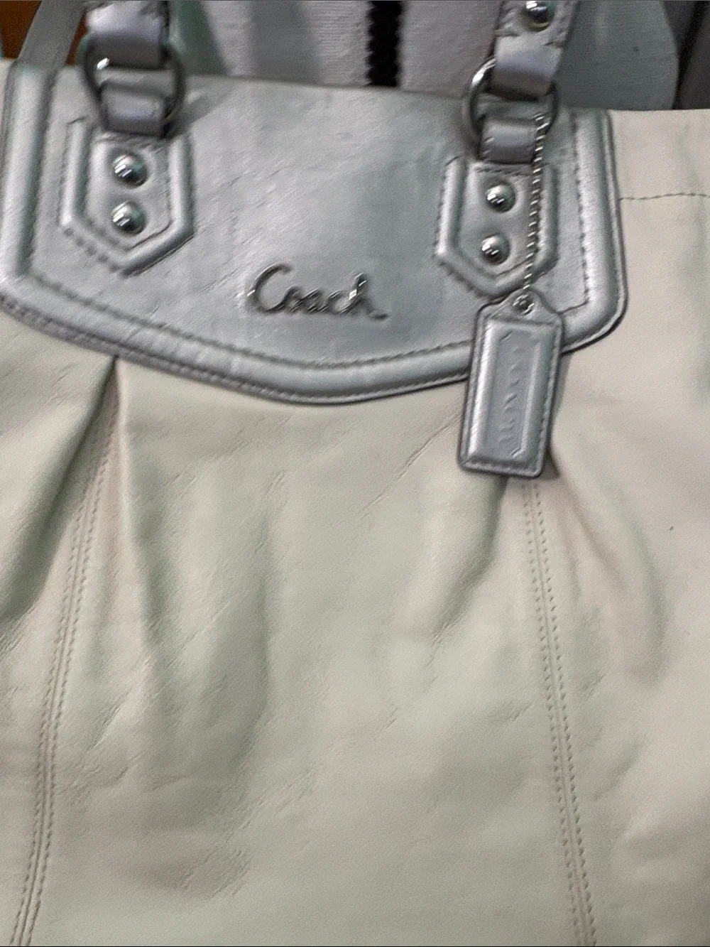 Coach Ivory Leather Tote with Silver Accents